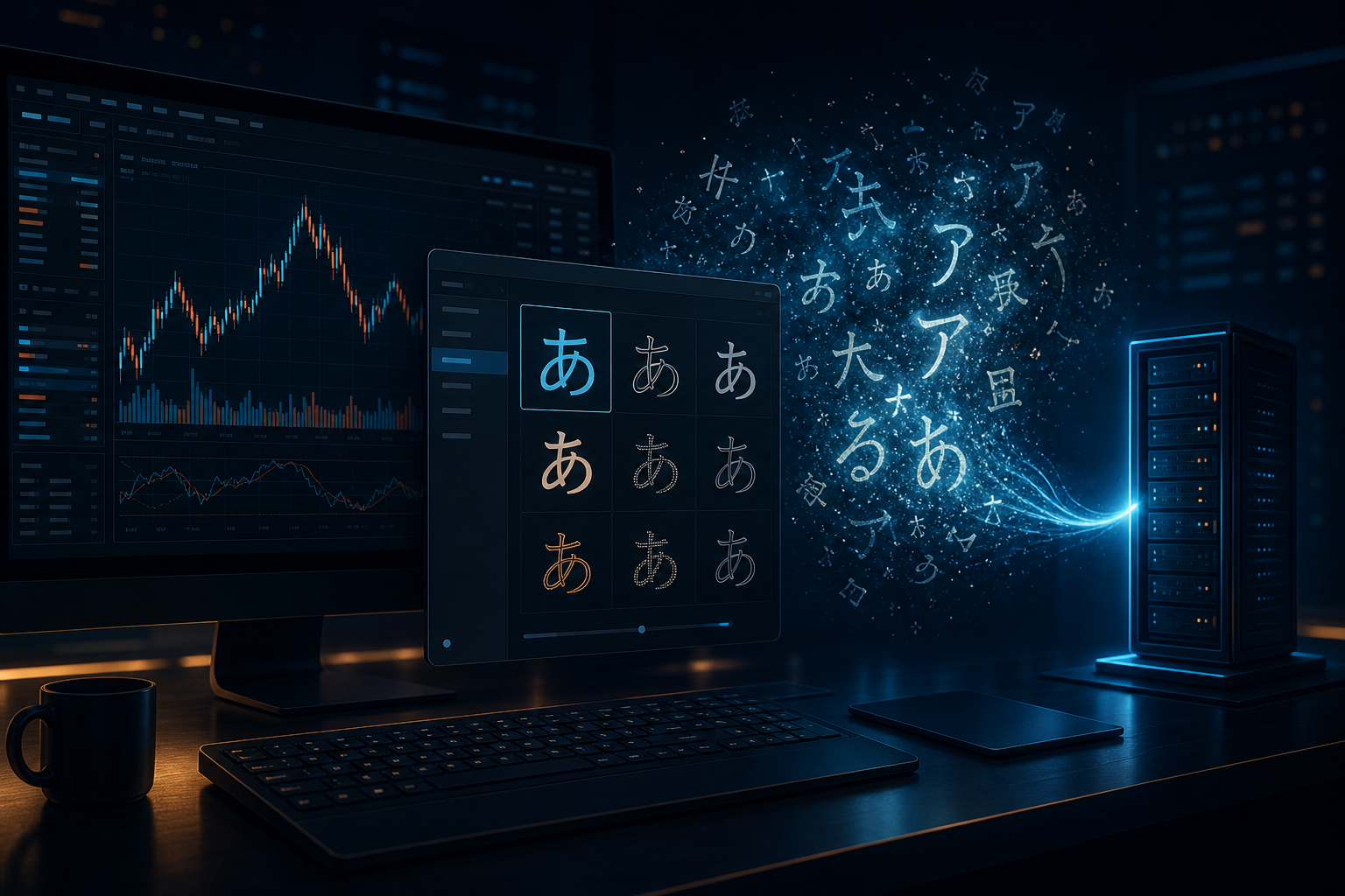 日本語フォントとVPS環境でMetaTraderの表示を確認するイメージ